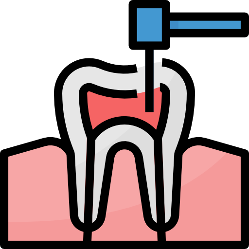 dental-care - The Smile Connect Cross-section of a tooth with a dental drill entering the pulp chamber for a root canal.