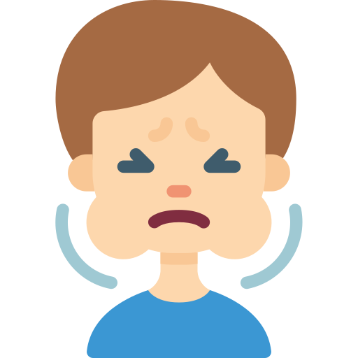 face-swelling - The Smile Connect Cartoon person with brown hair crying, cheeks puffed, tears on the sides, wearing a blue shirt.