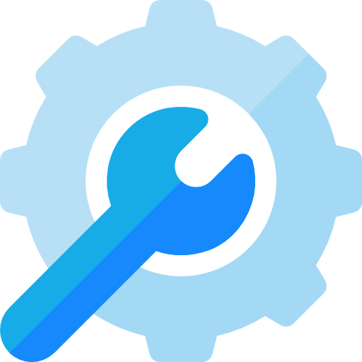 settings - The Smile Connect Settings or configuration icon: a blue wrench over a pale blue gear, indicating tools or setup